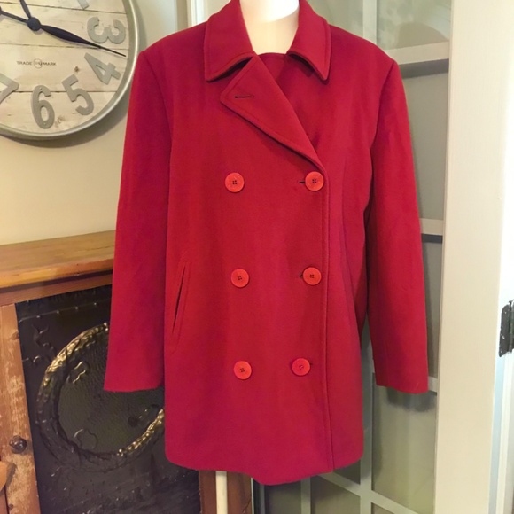 LL Bean red wool cashmere blend pea coat - Picture 2 of 16